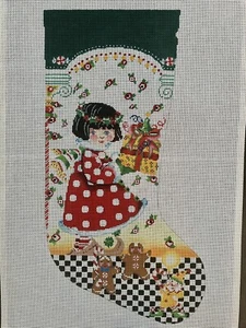 Mary Engelbreit Handpainted Needlepoint Canvas Girl With Gingerbread 20” - Picture 1 of 7