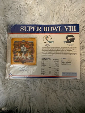 Willabee & Ward Super Bowl VIII - Dolphins/Vikings 9 X 12  Patch/Statistics Card Cover