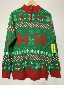 Tipsy Elves Ugly Christmas Sweater Herren Naughty Rentier Grün 1/4 Zip XXL Neu - Bild 1 von 4