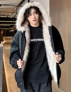 Cappotto fodera pelliccia uomo moda giacca corta con cappuccio spesso giovane caldo outwear inverno - Foto 1 di 7