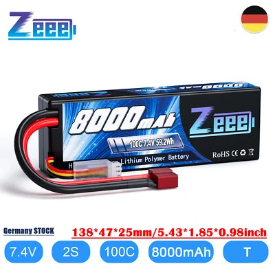 Zeee 2S Lipo Akku Batterie 8000mAh 7,4V 100C T Stecker Für RC Auto Boot Truggy  - Bild 1 von 4