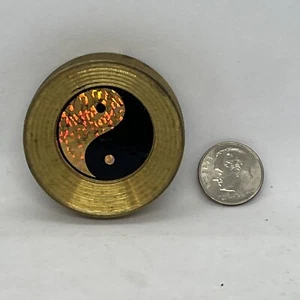 Vintage 90’s heavy pog slammer Brass Metal .5 Inch Reflective Yin Yang - Bild 1 von 3