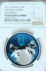 2011 ESTONIA SILVER 10 EURO ESTONIAS FUTURE COLORIZED NGC PF 69 ULTRA CAMEO  - Picture 1 of 4