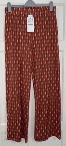 ZARA RED BROWN GEOMETRIC PRINT WIDE-LEG JACQUARD TROUSERS SIZE XL BNWT - Picture 1 of 10