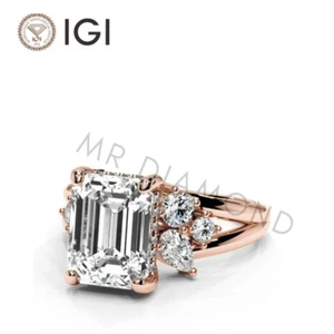 IGI 2.80 CT E VS1 Emerald Cut Lab Grown Diamond Engagement Ring 18K Rose Gold - Picture 1 of 10