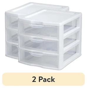 (2 pack) Sterilite Small 3 Drawer Desktop Unit, Plastic, White - Picture 1 of 3