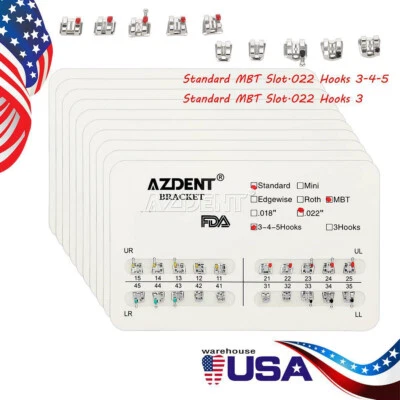 AZDENT Dental Orthodontic Metal Brackets Braces Standard MBT 022 Hooks 345/3 - Image 1 of 4