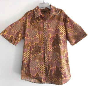 Batik Shirt Mens Indonesia Button Up Collared Shirt Size L - Picture 1 of 13
