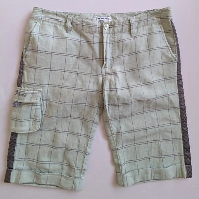 VANS pale green linen/cotton shorts - grey check - VGC - women medium - Image 1 of 4
