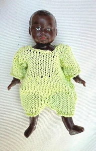 VINTAGE 9cm BLACK FRENCH CELLULOID BABY DOLL PETITCOLLIN - Picture 1 of 6