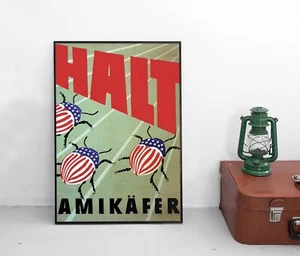 Poster DDR HALT Amikäfer Gegen USA Kartoffelkäfer DDR Propaganda GDR - Picture 1 of 3
