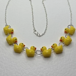 Ducks in a row necklace. Yellow rubber duck necklace 20 Inches long - Picture 1 of 17