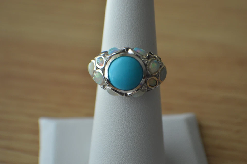 Anillo de platino/multigeo turquesa de la Bella Durmiente de 3,50 quilates sobre plata fina talla 6 Foto 1 de 4