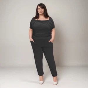 ROCKTHOSECURVES WOMENS JUMPSUIT PLUS SIZE COWL NECK CAP SLEEVE + SIDE POCKETS - Picture 1 of 27