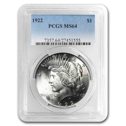 1922 Peace Dollar MS-64 PCGS - SKU #4746 Cover