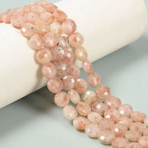 Natural Sunstone Faceted Coin Beads Size 10mm 15.5'' Strand - Picture 1 of 2