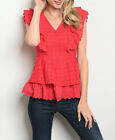 Womens Top Ruffled Eyelet Red Blouse Size Small