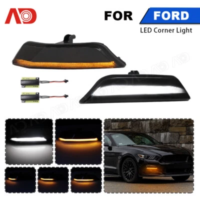 Dynamic Smoked LED Front Turn Signal Lights DRL Lamps For 2015-2017 Ford Mustang - Image 1 of 4