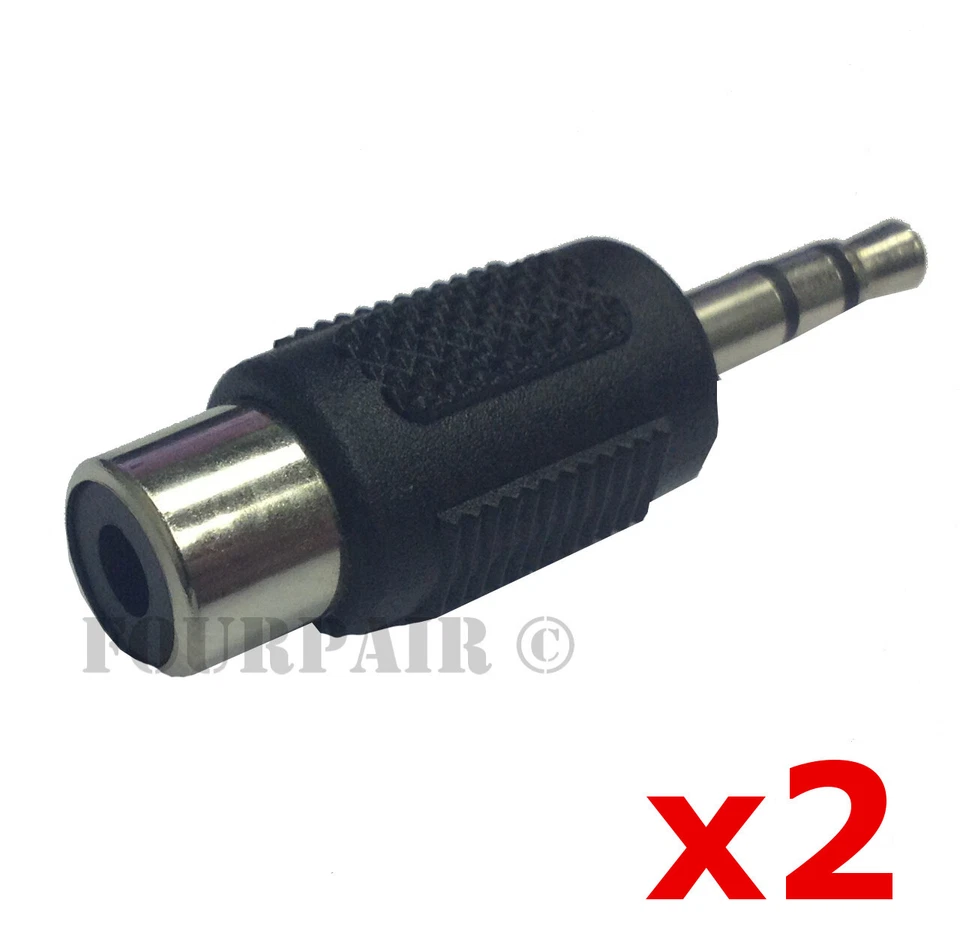 2 Pack - RCA Female Jack to 3.5mm 1/8" Stereo Male Plug Audio Adapter Headphone — 第 1/1 张图片