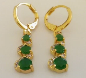 Emerald Earrings 18k Yellow Gold filled Gf earrings Gift - Picture 1 of 16