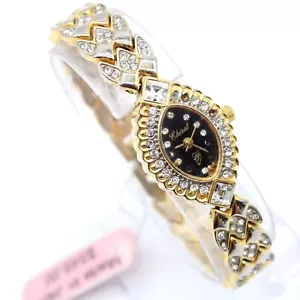 Orologio Vintage CHIRAL Donna Tono Oro Acciaio Inox Strass Quadrante Nero - Foto 1 di 9