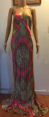 Vestido Formal ROBERTO CAVALLI NUEVO CON ETIQUETAS Vintage Años 90 Dorado Metálico Estampado XL Foto 1 de 4