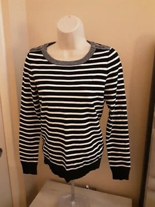 Suéter Casa Blanca Mercado Negro Mujer Talla XS Negro Blanco Rayas Botón Detalles - Imagen 1 de 7