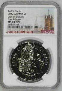 2022 UK Tudor Beasts Coin #2 - Lion of England £5 BU Coin NGC MS69 DPL FR  