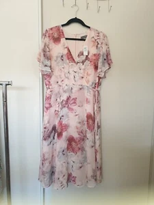 Jacqui E Size 16 Floral Shortsleeved Pink Dress - Picture 1 of 8