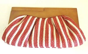NWT Urban Expressions Womens Clutch Handbag, Rust and Cream Stripe, Wood Handles - Picture 1 of 12