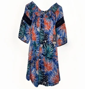 NWT Jennifer Lopez Off the Shoulder Lined Floral Smocked Dress Size Small W/Tags - Picture 1 of 4