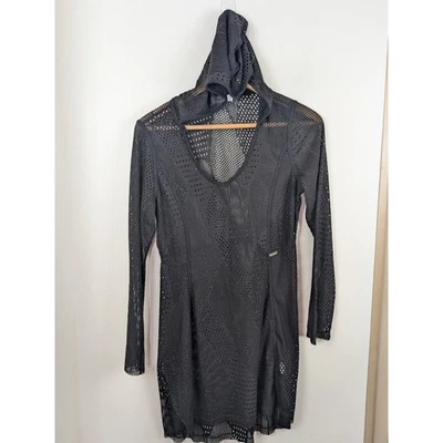 Vestido Calvin Klein S/M Negro Playa Malla Capucha Pequeño Mediano Foto 1 de 4
