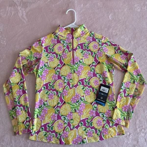 NWT Women's S IBKUL Calista Hot Pink Multi Long Sleeve Mock Golf Shirt 1/4 Zip - Picture 1 of 6