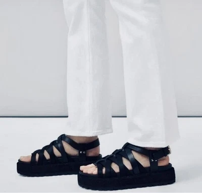 Rag & Bone Park Nylon Sandals NEW Black Crossover Strap Open Toe Platform 38 - Image 1 of 4