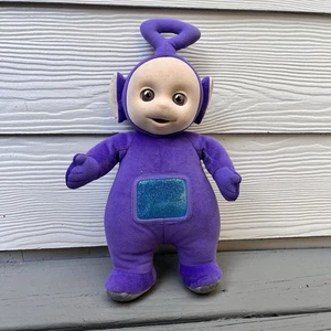 Eden Teletubbies Tinky Winky Purple 15” Plush Flocked Face Sparkle Belly VTG - Imagen 1 de 8