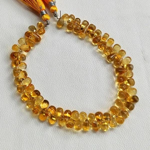 Natural Citrine Gemstone 8x5 mm Size Smooth Teardrop Shape Beads 8" Strand - Picture 1 of 7