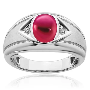 14K Solid White Gold Lab Ruby Diamond Mens Ring - Picture 1 of 90