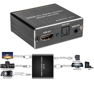 4K HDMI Stereo Audio Extractor Konverter HDMI zu HDMI+ Optisch SPDIF 3.5mm - Bild 1 von 4
