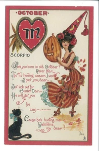 Poost card, Tuck's No.128 Zodiac Scorpio, October, BOO!!!, S9B-PC-1335 - Bild 1 von 2