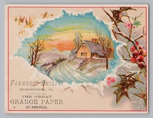 Farmer's Friend, Grange Paper, Mechanicsburg PA, Winter Victorian Trade Card T2 - Bild 1 von 2