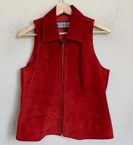 Siena Studio Womens Vest Red Suede Leather Zip Front Pockets Lined USA Size M - Picture 1 of 7