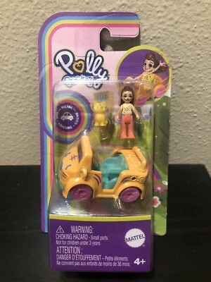 Polly Pocket Pollyville Micro Doll Orange Die-cast Cat Inspired Car & Kitty Mini - Image 1 of 4