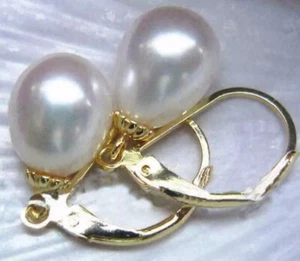 Gorgeous AAA 10-12mm Real Natural South Sea White Pearl Earrings 14K Yellow Gold - Picture 1 of 6