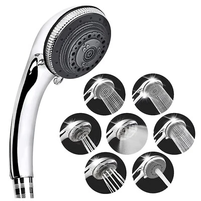 Shower Head High Pressure Universal Water Saving Chrome Large Bath 7 Mode New UK