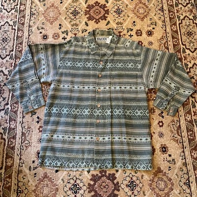 Vtg Bugle Boy Green Aztec Southwest Pattern Men's Long Sleeve Button Up Shirt - Image 1 of 4