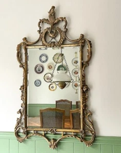 Antique Italian Carved Gilltwood Wall Mirror Ornated Rococo Vertical Mirror - Picture 1 of 9