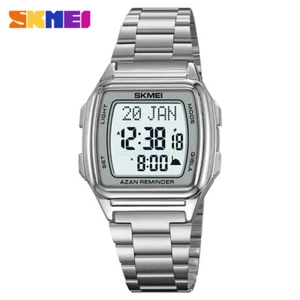 *HOT* Men Golden Watch Qibla Time Reminder Digital Steel Wristwatch Prayer Watch - Picture 1 of 25
