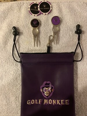 NEW Golf Monkee Leather Valuables Bag, 2 Divot Tools , 2 Poker Chip Markers.