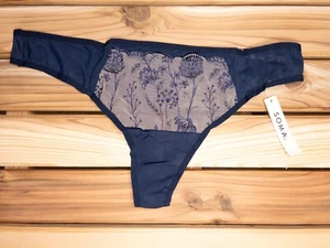 Panty perizoma blu navy ricamato fiori selvatici taglia 7 L di Soma nuovo con etichetta - Foto 1 di 3