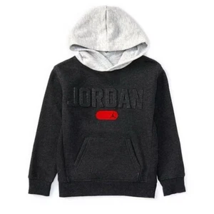 Jordan Big Boys Logo Embossed Heathered Black Gray Red Fleece Hoodie S - Picture 1 of 8